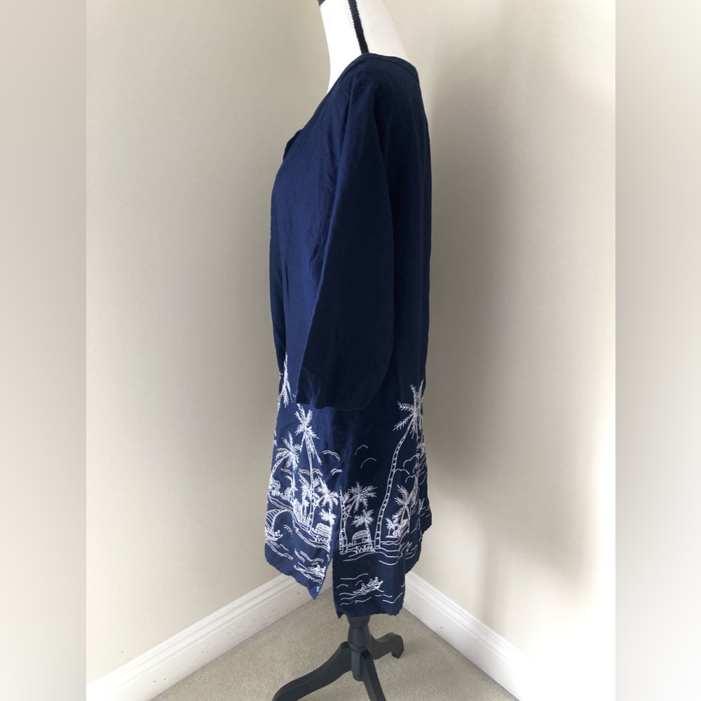 Talbots Navy and White Palm Tree Dress - Picture 3 of 8